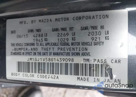2016 Mazda Mazda6 I Touring from USA, damaged, VIN JM1GJ1V58G1439098